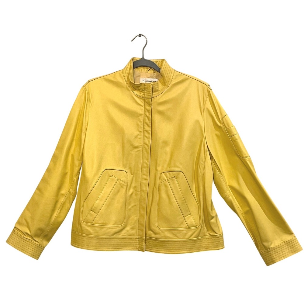 Preston & York Yellow Genuine Lambskin Leather Jacket Mock Neck XL